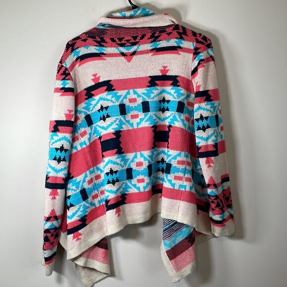 Moon Collection The Bonfire Knit Aztec Multicolor Asymmetrical Open Cardigan S - Picture 5 of 11